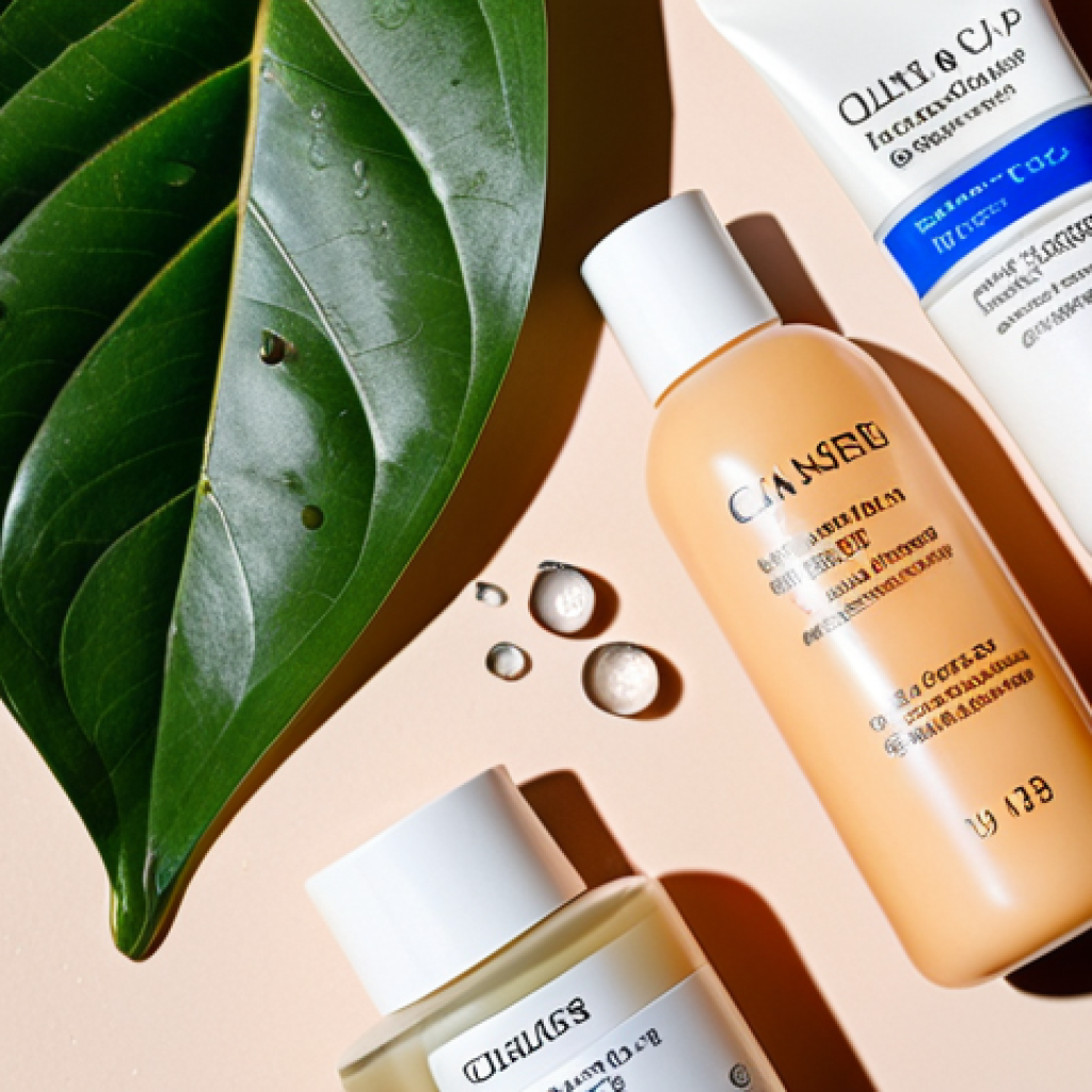 **

Prompt: A clean, bright close-up shot of various skincare products arranged by skin type (oily, dry, combination). Focus on cleansers, moisturizers, and sunscreens. Emphasize the idea of "less is more" with a minimalist aesthetic. Consider adding natural elements like water droplets or plant leaves to represent hydration and natural ingredients.

**