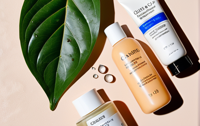 **

Prompt: A clean, bright close-up shot of various skincare products arranged by skin type (oily, dry, combination). Focus on cleansers, moisturizers, and sunscreens. Emphasize the idea of "less is more" with a minimalist aesthetic. Consider adding natural elements like water droplets or plant leaves to represent hydration and natural ingredients.

**
