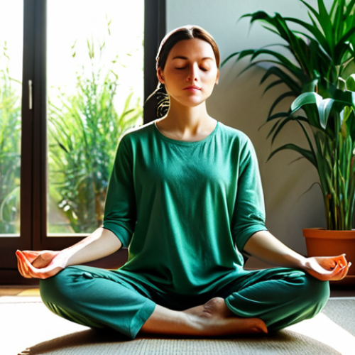 셀프케어 루틴의 효과적인 실천법 - Mindful Morning**

"A woman in modest, comfortable clothing practices morning meditation in a sunlit...