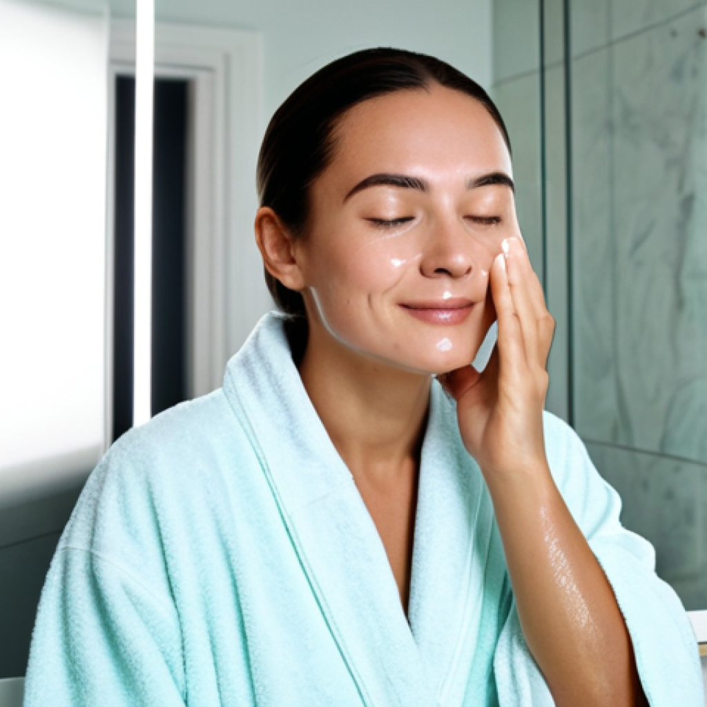 셋째의 셀프케어 루틴에 대한 개인적인 이야기 - Skincare Routine - Cleansing & Essence**
"A woman with clear, healthy skin performing her skincare ...
