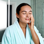 셋째의 셀프케어 루틴에 대한 개인적인 이야기 - Skincare Routine - Cleansing & Essence**

"A woman with clear, healthy skin performing her skincare ...